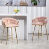 f1445913-ef52-437c-8600-e5717dd574b2.jpg 26 Counter Height Bar Stools Velvet Kitchen Island Counter Bar Stool With Hand- Wave Back,golden Chromed Base And Footrest