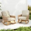 Contemporary Minimalist Ivory Wicker Rocking Chair With Soft Polyester Cushions And Durable Wooden Frame,