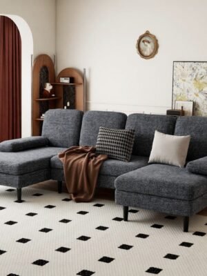 f663f211-4f7d-4a4c-bd1a-7d7200a9dfba.jpg U-shaped Combination Sofa, Double Lounge Chair, Chenille Fabric 4-seat Living Room Furniture