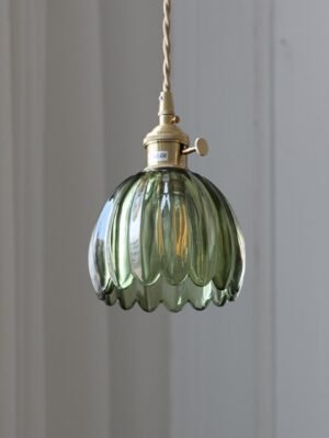Retro Copper Glass Amber Little Flower Single-head Bedroom Simple Chandelier