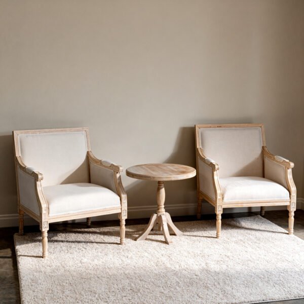 French Accent Chair Traditional Wood Frame Linen Upholstery Distressed Finish Home Decor, Single
