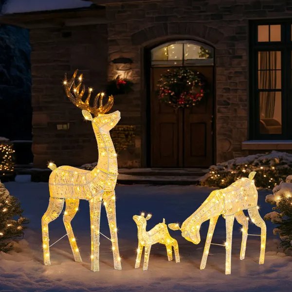 3-Piece Lighted Christmas Reindeer Family Set Outdoor Decorations,