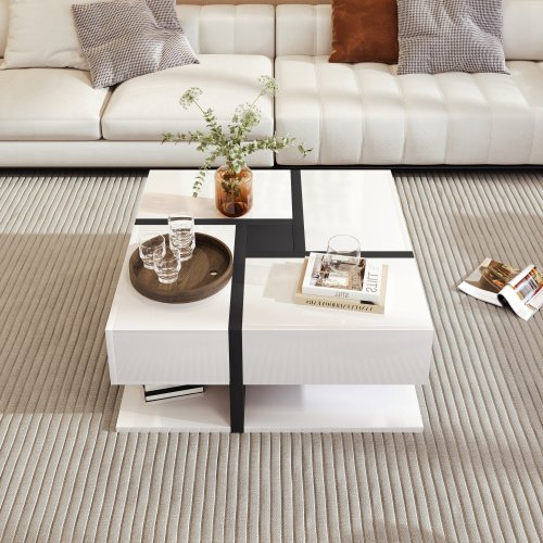 Coffee Table, Table With 4 Drawers, 78x78x36cm