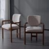 Dining Chairs Set Of 2 Upholstered Arm Chairs, Rubber Wood Accent Chairs Beige Fabric Seating, 300 LBS Weight Capacity