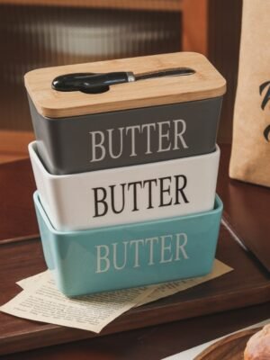 Household Cheese Box Butter Tray Ceramic Butter Box With Knife