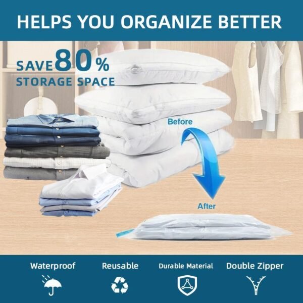 ad6a9e44-aa1f-47df-9182-7188c3b0592b.jpg Eco-Friendly Clothes And Bedding Space-Saving Compression Bags, 4 Medium Bags, 4 Large Bags, 2 Extra Large Bags With Pump