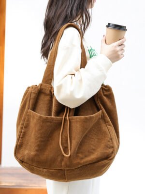 Ins Corduroy Shoulder Bags Drawstring Multi-pocket Handbag Women Underarm Bags