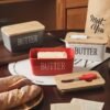 Household Cheese Box Butter Tray Ceramic Butter Box With Knife