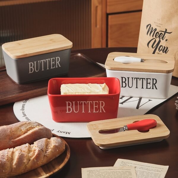 Household Cheese Box Butter Tray Ceramic Butter Box With Knife